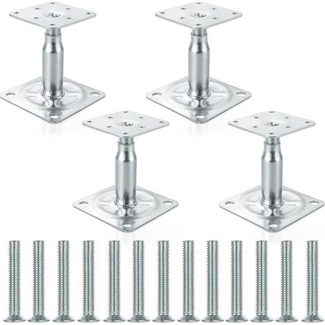 Lot de 4 support de poteau reglable, supports de poteau, galvanisés, 100 à 150 mm, hauteur réglable, pour clôtures, abris, abris de voiture, pergolas, travaux de construction