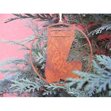 Suspension Botte de Père Noël en Métal Rouillé Décoration de Noël à Suspendre Ø 10 cm - PANGIVO