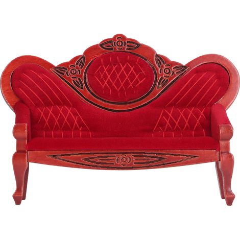 Canapé Miniature 1:12 pour Maison de Poupée, Rouge Vintage en Bois, Meuble Réaliste pour Salon, Décor Artisanal (1/5)