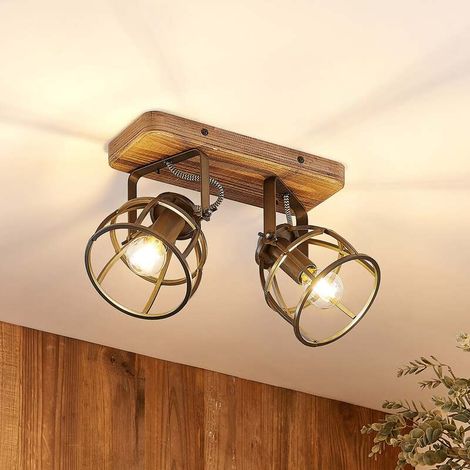 [NEUWERTIG] B-Ware Lindby Deckenstrahler Rutger LED Strahler Holz dimmbar schwarz 2-flammig 36cm (1/2)