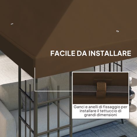 Copertura pour Gazebo da Gardenino 3x3 m en Tessuto Oxford 600D avec Fori di Drenaggio, Marrone (1/5)