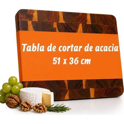 Relaxdays Tabla de cortar de acacia, 51x36 cm, 3 cm de grosor, bordes redondeados, natural (1/5)
