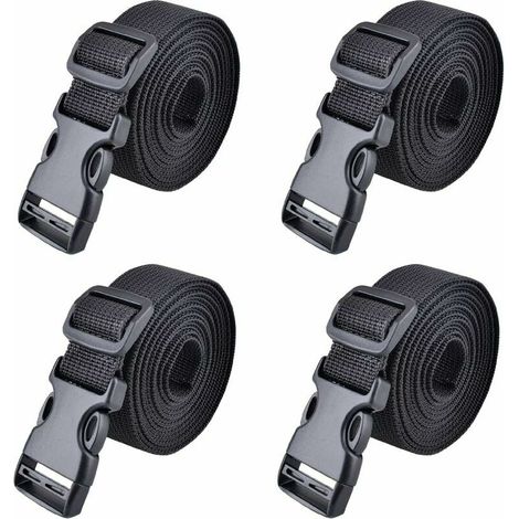 Sangle à boucle rapide, sangle d'arrimage à cliquet en plastique, sangle de serrage pour sécuriser les bagages, 25 mm, 188 cm, noire, lot de 4 (1/4)