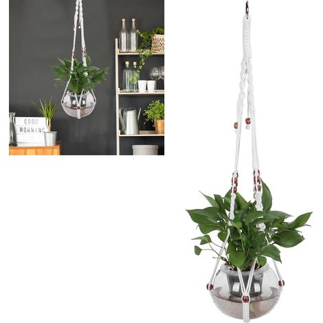 Support pour plante suspendue d'intérieur avec perles de bois, porte-pot décoratif pour la décoration intérieure (1/5)