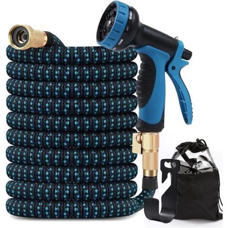 Tuyau d'arrosage Extensible 15M/50FT, Tuyau Arrosage Extensible avec Pistolet à 8 fonctions adaptable 1/2’’ et 3/4’’, pour Jardin Pelouse Arrosage, Nettoyage Laver la Voiture (1/5)