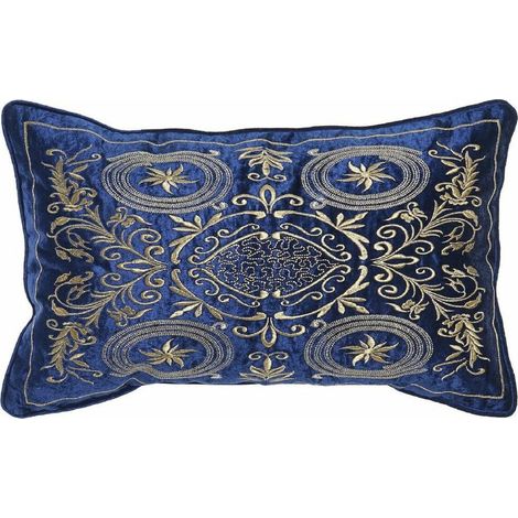 DKD Home Decor Coussin décoratif doré et bleu marine 50x10x30 cm (1/2)
