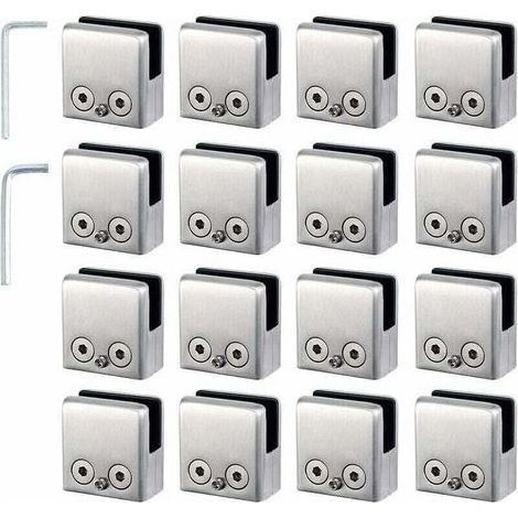16 Pinces à verre inox 304 8-10 mm réglables, supports de fixation pour miroir, rambarde d'escalier et piscine (1/4)