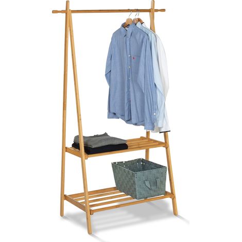 Idmarket – Portant d'entrée bambou RITA – 2 étagères – Hauteur 159 cm – Longueur 89 cm – Largeur 43 cm – Idéal pour vêtements et accessoires