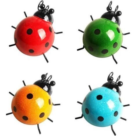 4-piece metal ladybug decoration, metal ladybug wall decoration, ladybug wall art for garden, lawn, home decoration, outdoor wall sculptures FLITI (1/4)