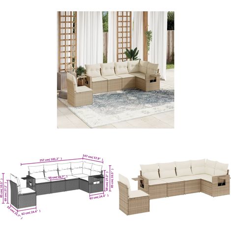 Salon de jardin avec coussins 6 pcs beige résine tressée - Ensemble Salon De Jardin - Meubles De Jardin - Salon Extérieur - Mobilier De Jardin Design - Chaise Longue - Home & Living (1/3)