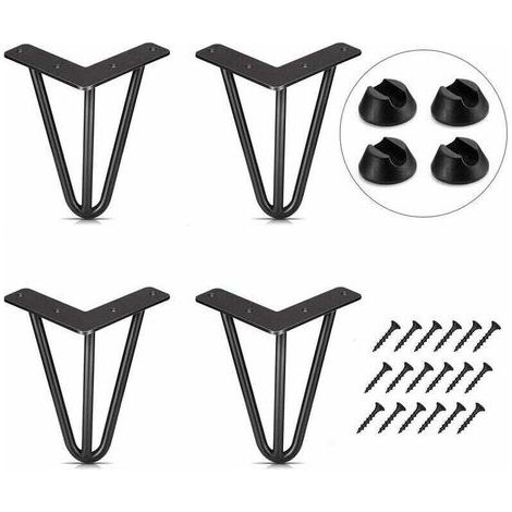 FENOPLASTICALot de 4 Pied de Table 10cm Pied Meubles DIY pour Table à Manger Basse Bureau Noir + Protège Pieds et Vis (1/4)