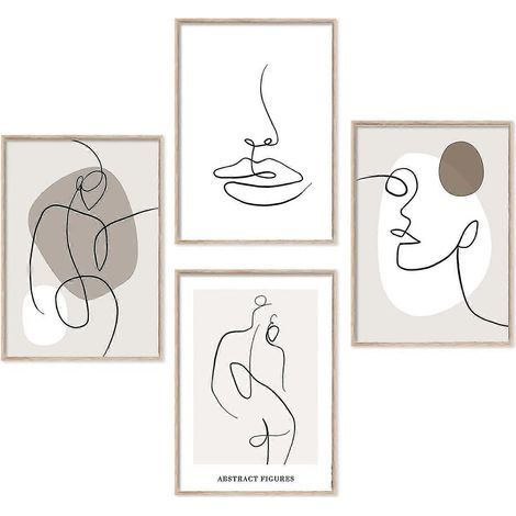 Décoration murale : ensemble d'affiches abstraites, peintures modernes et objets décoratifs pour la maison, le salon et la chambre - Sans cadre (4 x A4)