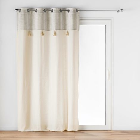 Rideau a oeillets 140 x 240 cm poly-coton + haut tissé + pompon Island (1/4)