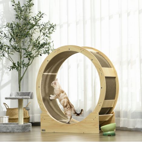 Ruota per gatti con freno e tiragraffi in legno 91 cm OKMYHOME (1/4)