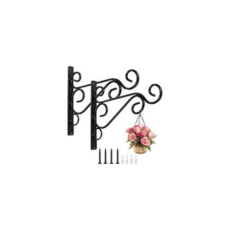 2 Pièces Accroche Plante Mural, Crochets de Suspension Muraux avec Vis Suspendu, Crochets de Jardin en Fer Forgé en Métal Accessoires pour Paniers de Plantes, Mangeoires à Oiseaux, Lanterne