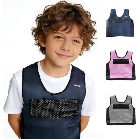 Gilet de Compression Lesté Sensoriel pour Enfants Autistes 6 Coussinets de Poids Amovibles, Néoprène Apaisant, Anti-surcharge Sensorielle SPD