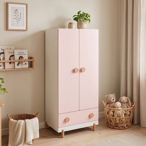 Kinderkleiderschrank Vaarentaa mit Schublade 126x60x41 cm Weiß/Cotton Candy [en.casa] (1/5)