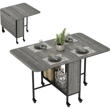 Table à rabat pliable mobile 6 personnes SERENA effet bois gris (1/5)