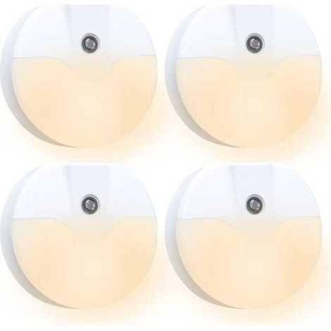 (Jeu de 4, lumière chaude) Ampoules LED rondes pour la nuit, branchables, prêtes à l'emploi, sensibles à la lumière, adaptées aux chambres et salles de séjour. (1/5)