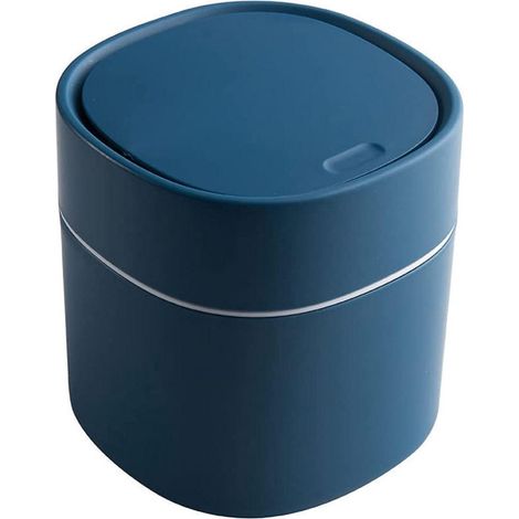 Mini corbeille de bureau avec couvercle à pression, poubelle compacte pour papier et déchets, 1 pièce, bleue (1/5)