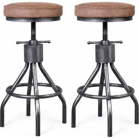 Lot de 2 tabourets de bar industriels pivotants en PU avec siège de cuisine vintage - 58,4 à 83,8 cm - Hauteur réglable (1/5)