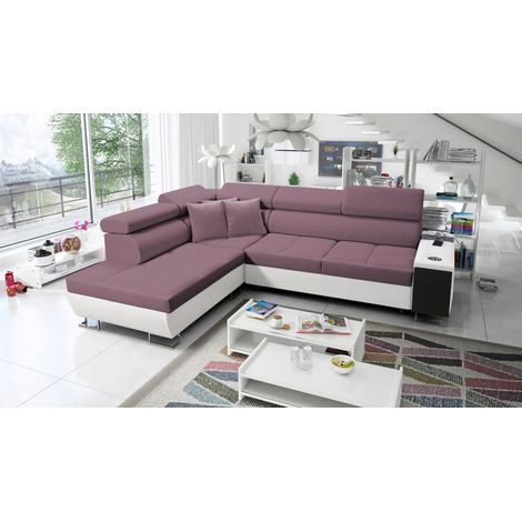 Multifunktionaler Eckschrank MORENA VII,  Kunstleder/Uttario Velvet Weiß/Violett Links (1/5)