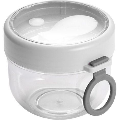 Pot à yaourt portable en plastique avec couvercle et cuillère, pot à dessert étanche, idéal pour le petit-déjeuner au yaourt, le porridge, etc., blanc. (1/4)