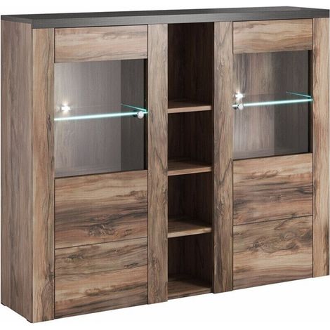 Aparador Salelbo 105, Nuez, 130x155cm, Número de puertas: 237cm, Aglomerado laminado, Vidrio (1/3)