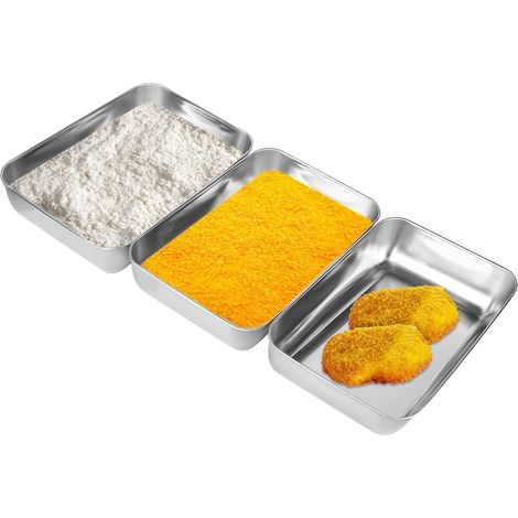 Plateau Inox Plat Inox Rectangulaire - Lot de 3 Bac de Cuisson en Acier Inoxydable 25 x 20 x 5 cm Bac Alimentaire Plat Four pour Pâtisserie Gratin Frites (1/5)