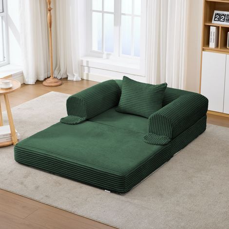 Canapé 1 place 120cm en velours côtelé,canapé lit,canapé convertible,canapé futon gain de place pour salon,appartement,vert (1/5)