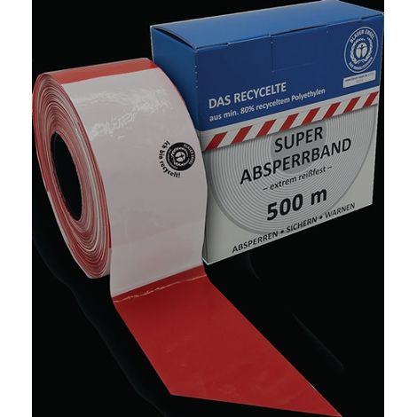 KELMAPLAST  Cinta  de  barrera  500  m  x  80  mm  rojo/blanco  bloqueado  reciclado  -  2500000800500159901000051. (1/3)