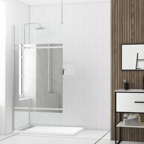 paroi de douche 100x200cm miroir - profilé + barre plafond finition chrome - freedom 2 mirror (1/5)