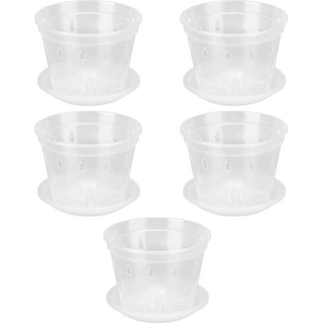 Orchid Flower Pots, 5 Sets, Breathable Transparent Planting Pots with Drainage Holes, Saucers for Indoor and Outdoor Use (1/5)