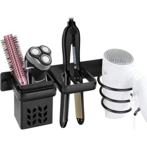 Support Seche Cheveux Porte Seche Cheveux Mural Support Seche Cheveux et Lisseur pour Rangement Brosse a Cheveux Hair Dryer Lisseur pour Salle de Bain Hôtel de Chambre à Coucher Noir