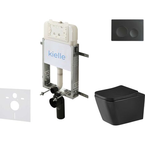 kielle Genesis New - Conjunto de instalación empotrada, inodoro Arkas I, Vortex Rimless+, asiento softclose y pulsador Gemini New I, negro mate 30528SZ94 (1/5)