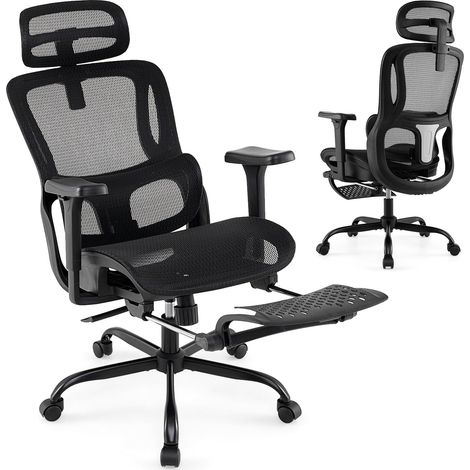 COSTWAY Sedia Ergonomica da Ufficio, Sedia Girevole con Poggiatesta, Supporto Lombare, Braccioli 3D, Poggiapiedi Estraibile & Schienale Reclinabile, Poltrona Girevole con Poggiapiedi (1/5)