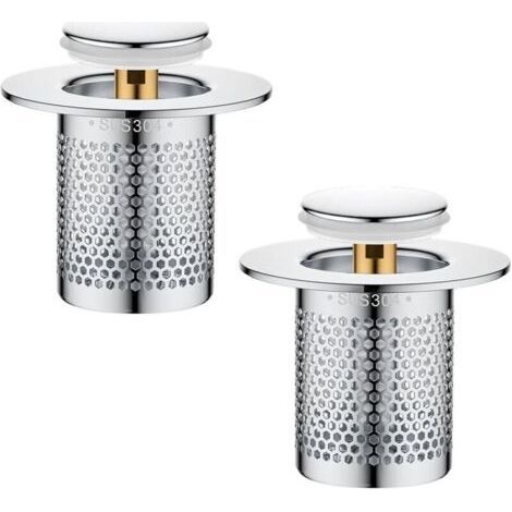 Set of 2 Stainless Steel Kitchen Sink Drain (5.5 x 5.5 x 5 cm), Pop-up Drain for Bathroom and Bathtub (1/5)