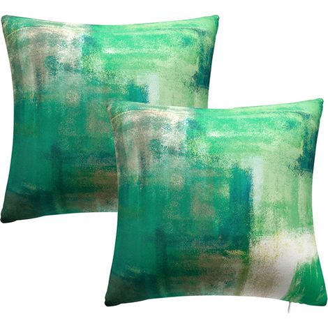 Lot de 2 housses de coussin décoratives contemporaines turquoise et grises, 45 x 45 cm (1/5)