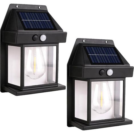 Lámpara solar [2 Lámpara solar deportiva sensor crepuscular, resistente lámpara candelabro, jardines garajes (1 negra, 2 unidades estándar) (1/5)