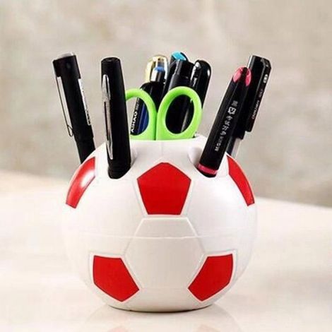 Porte-stylo en forme de ballon de football - Organiseur de bureau - Décoration enfant - Rouge et blanc