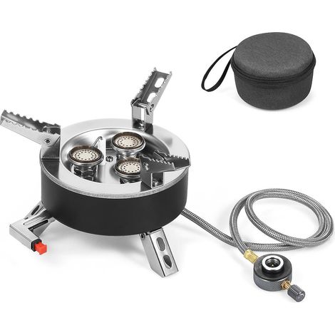 6800W Camping-Gaskocher, faltbar, 3 Brenner, Piezozündung, Rucksackkocher, Outdoor-Kocher, Fell