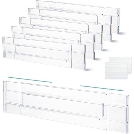 6 Pièces Séparateur Tiroirs Réglable Organisateur de Tiroir Transparent pour Vêtements Coiffeuse Garde-robe Cuisine Taille 27,5-52cm (1/5)