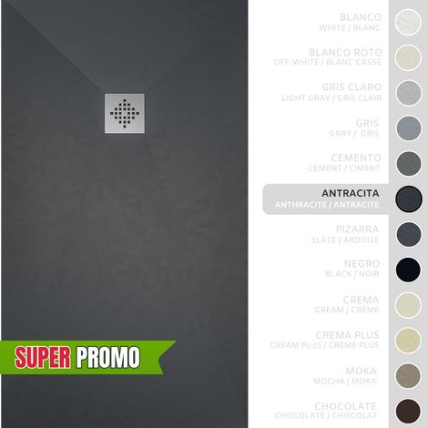 SOULBATH Plato de Ducha - Resina - Gel Coat - Textura Liso/Piedra - Antideslizante - Color Antracita - 140x80- Extraplano 3cm - Incluye Válvula desagüe y Rejilla. Standard (1/5)