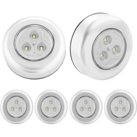 Lot de 6 veilleuses LED auto-adhésives alimentées par 3 piles pour armoire/armoire/étagère/entrée/cuisine/allée (1/5)