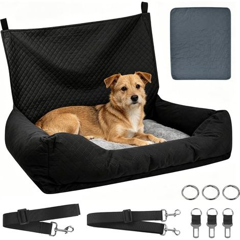 Seggiolino auto per cani, 90 x 56 x 48 cm, per sedile posteriore, con cinture di sicurezza, tappetino lavabile, cestino e cuccia, compatibile con SUV, berline e minivan.