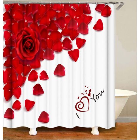 Rideau de douche romantique personnalisé à motif rose, en tissu lavable (180 cm x 180 cm) YL4 (1/3)