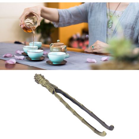 Teezange aus einer Legierung mit Bambusgelenk, Kung-Fu-Teeservice, Zubehör für die Teezeremonie, Teetassenzange, Metallpinzette, Teetassenspülzange, bronzefarben (1/5)
