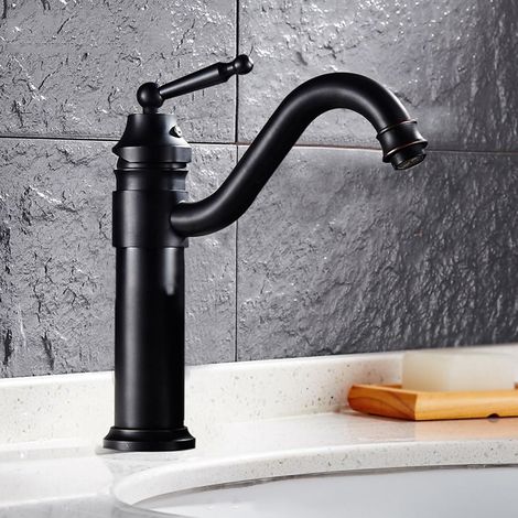 Robinet pour vasque laiton noir monocommande pour lavabo (1/5)