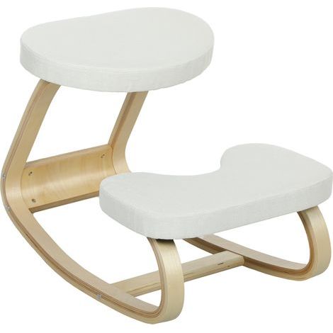 Siège assis genoux, siège ergonomique en bois à bascule, chaise à genoux pour bureau à domiciles, crème (1/5)