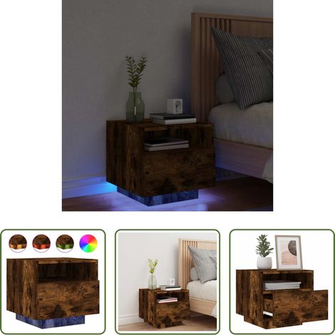 LED-Leuchten - Nachttisch mit LED-Leuchten Räuchereiche 40x39x37 cm (1/5)